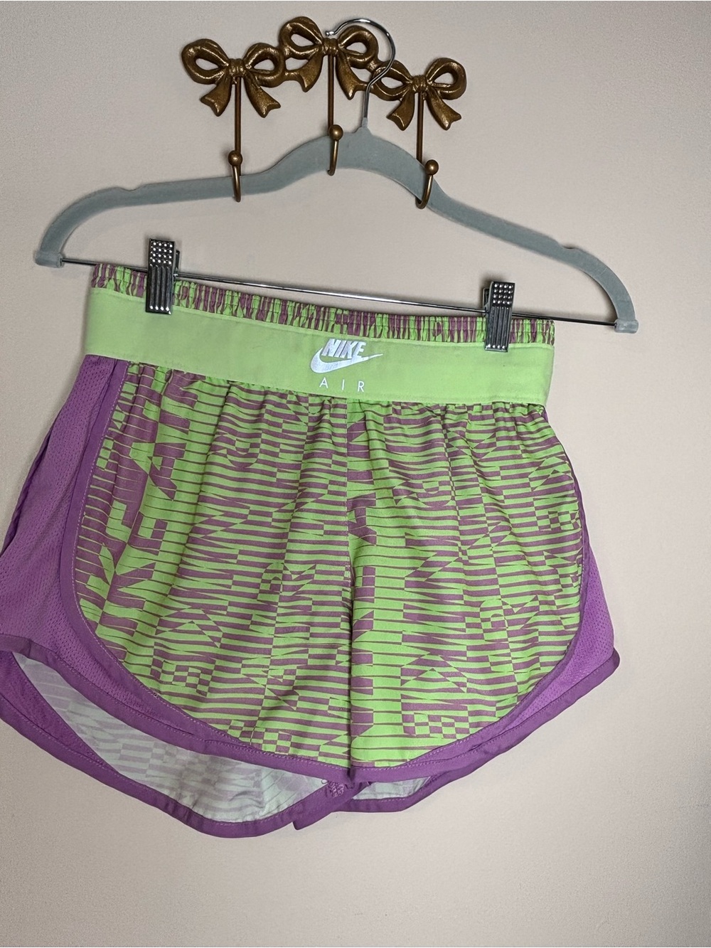 Nike Women’s Lime Green and Purple Athletic Shorts